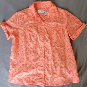 Alfred Dunner Women’s Coral Pink Floral Print Button-Down Top - Size 8